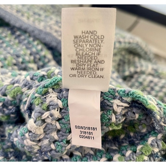 J.Jill Large Hooded Knit Sweater Blue Green White Textured Relaxed Fit Boho Cosy - Picture 7 of 8